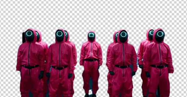 Squid Game Guards Red Jumpsuits PNG Transparent Background