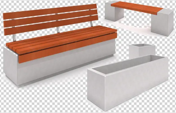 Modern Urban Benches and Planters Set PNG Transparent