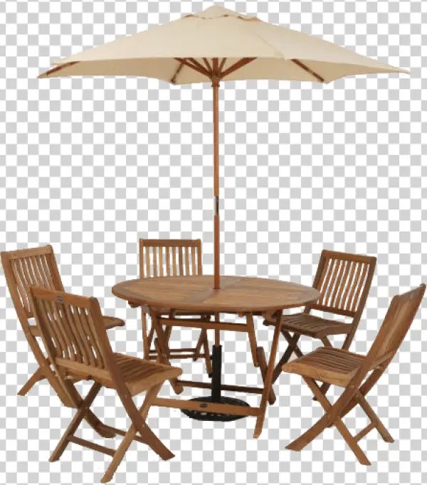 Outdoor Wooden Dining Set with Umbrella PNG Transparent Background