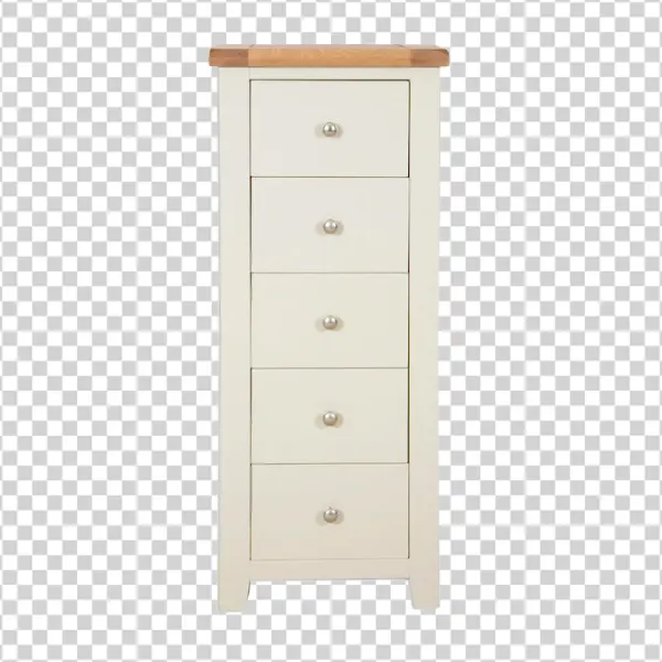 Cream Narrow Chest of 5 Drawers PNG