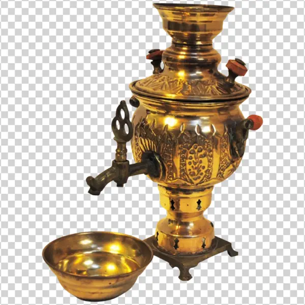 Vintage Brass Samovar and Bowl PNG