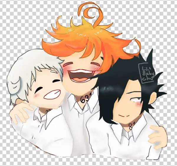 The Promised Neverland Chibi Trio Hug PNG