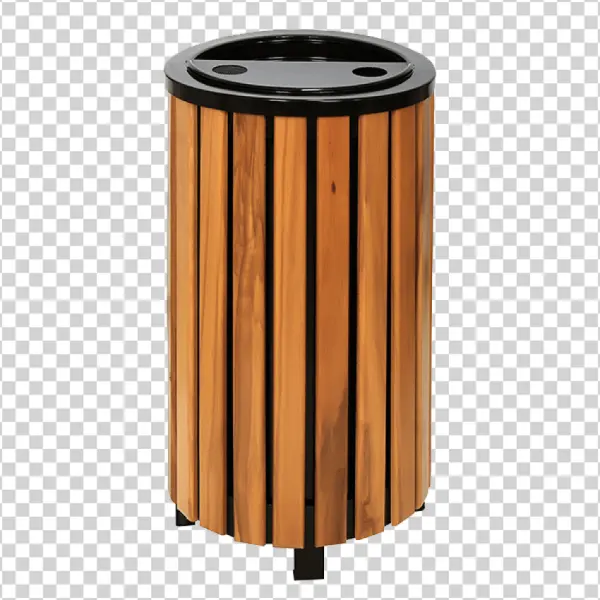 Wooden Slatted Outdoor Waste Bin PNG Transparent Background