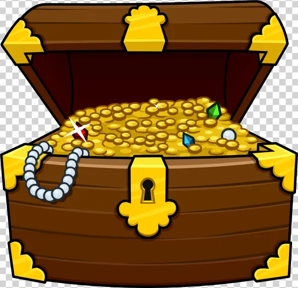 Open Treasure Chest Full of Gold and Jewels PNG Transparent