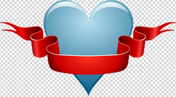 Glossy Blue Heart with Red Ribbon PNG