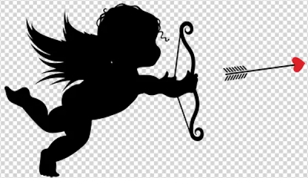 Cupid Silhouette with Heart Arrow PNG