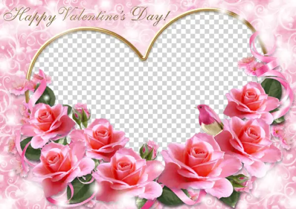 Happy Valentine's Day Heart Frame with Pink Roses