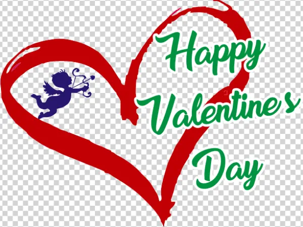 Happy Valentine's Day Heart with Cupid PNG
