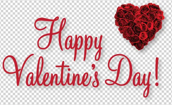 Happy Valentine's Day Text with Rose Heart PNG Transparent