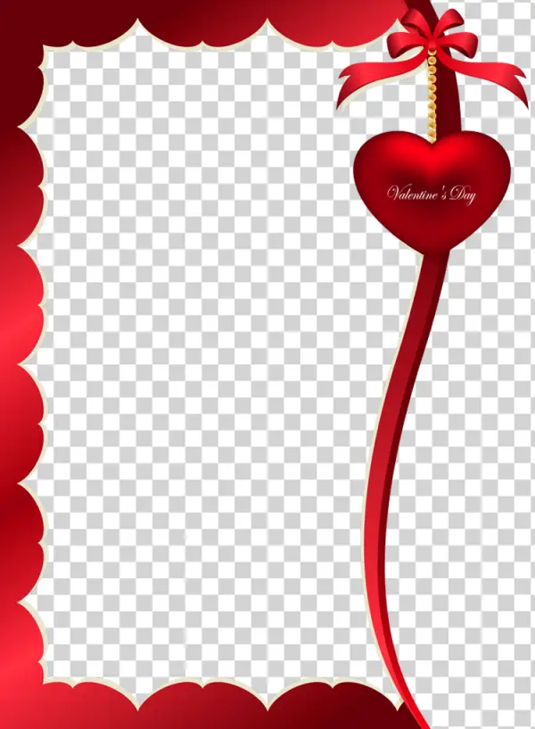 Valentine's Day Red Frame with Heart and Ribbon PNG