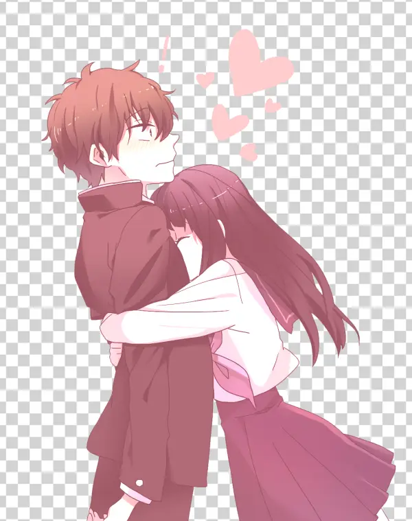 Anime Couple Hugging with Hearts PNG Transparent Background