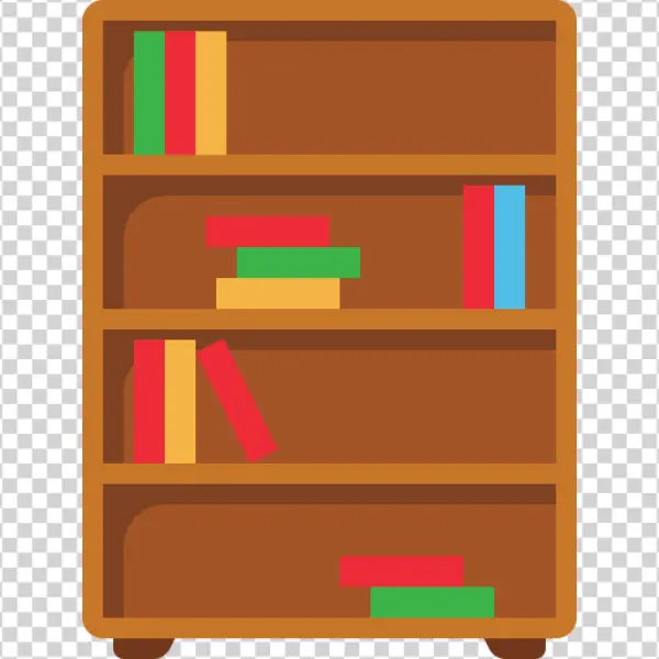 Wooden Bookshelf with Books Icon PNG