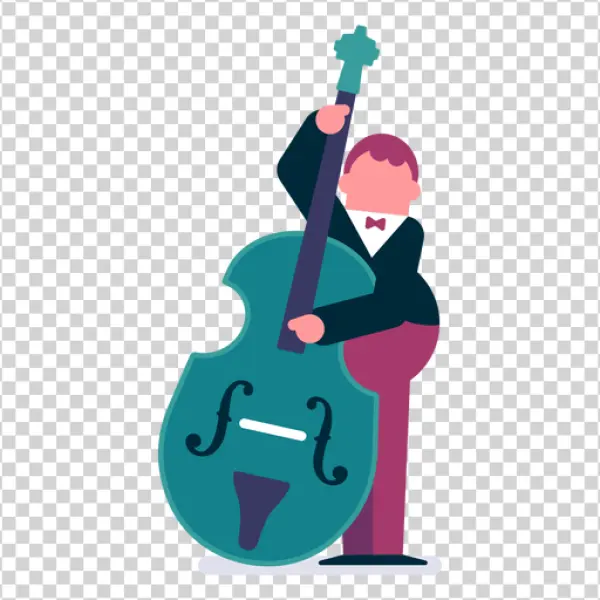 Flat Design Musician Playing Upright Bass PNG
