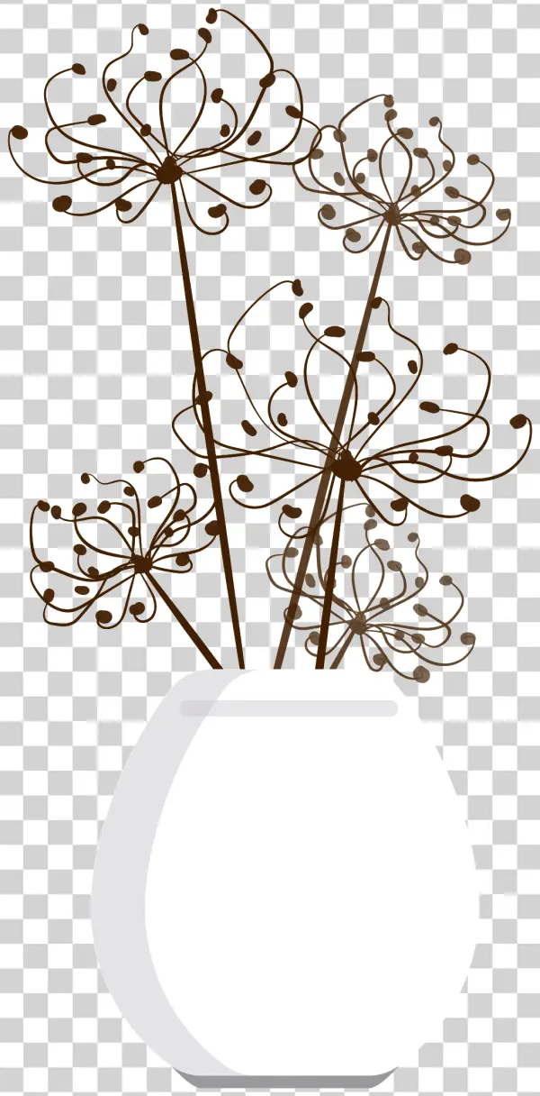 Stylized Brown Flowers in White Vase PNG