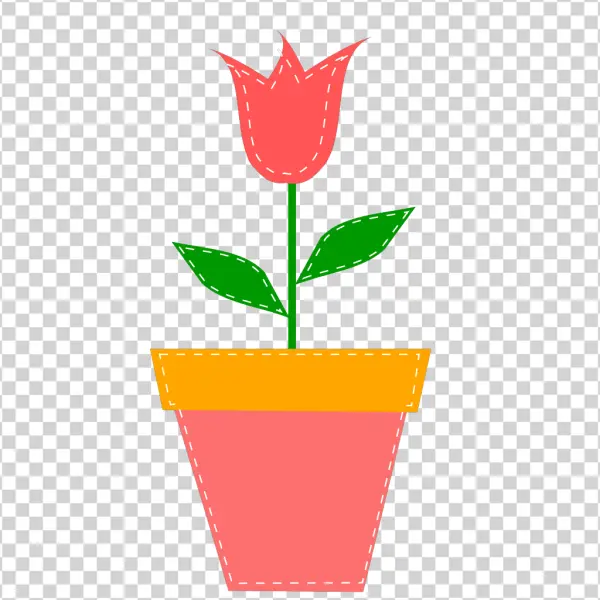 Potted Tulip Cartoon with Stitching PNG