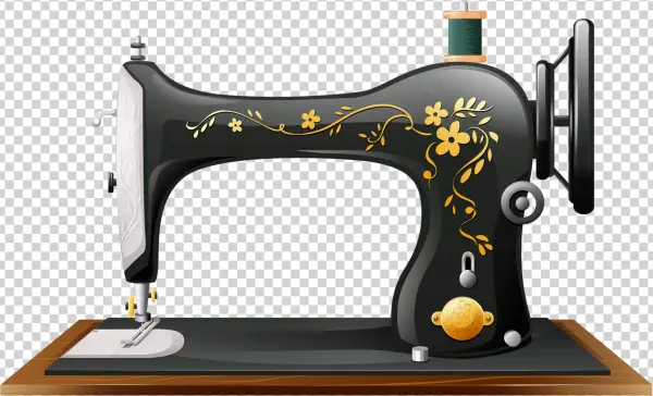 Vintage Black Sewing Machine PNG Transparent Background