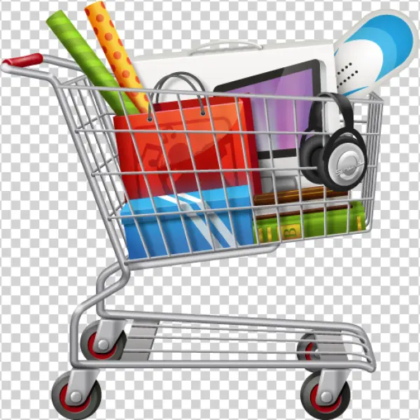 Full Shopping Cart with Gifts and Electronics PNG