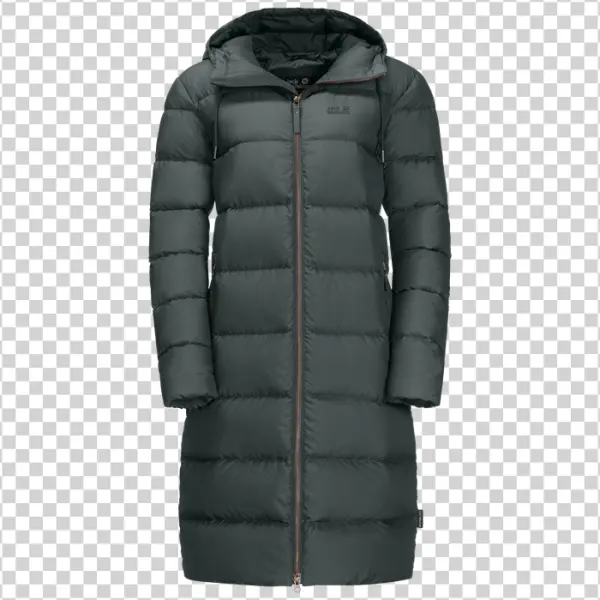 Dark Grey Long Puffer Coat PNG Transparent Background