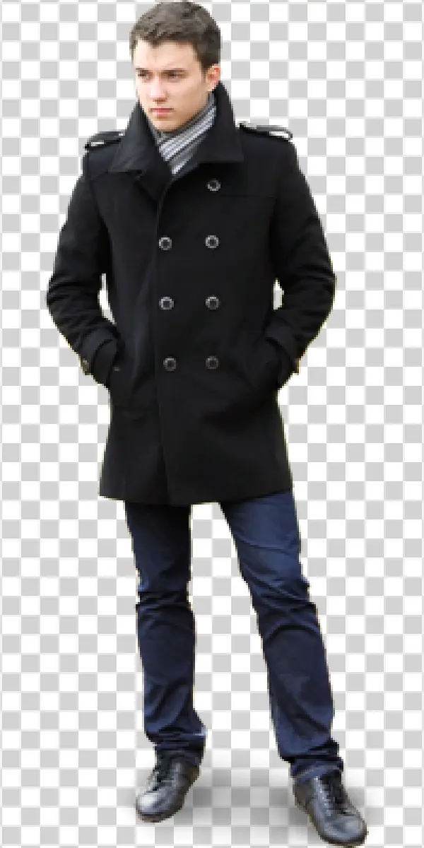 Man in Black Pea Coat PNG Transparent