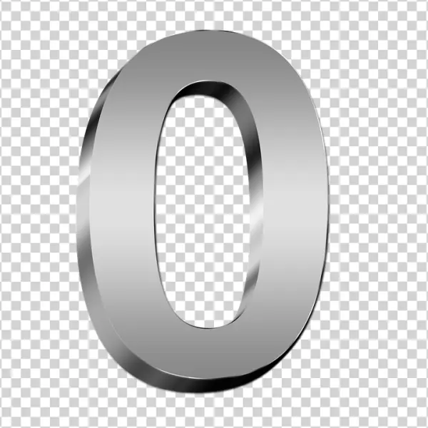 3D Silver Number Zero PNG Transparent