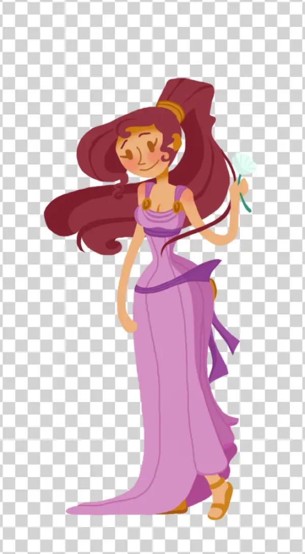 Cartoon Megara Holding Flower PNG