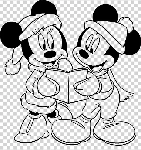 Mickey and Minnie Mouse Winter Carolers Outline PNG