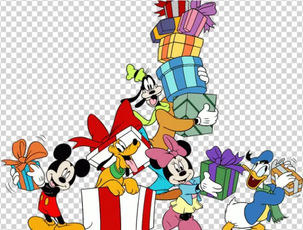 Disney Characters with Christmas Presents PNG Transparent Background