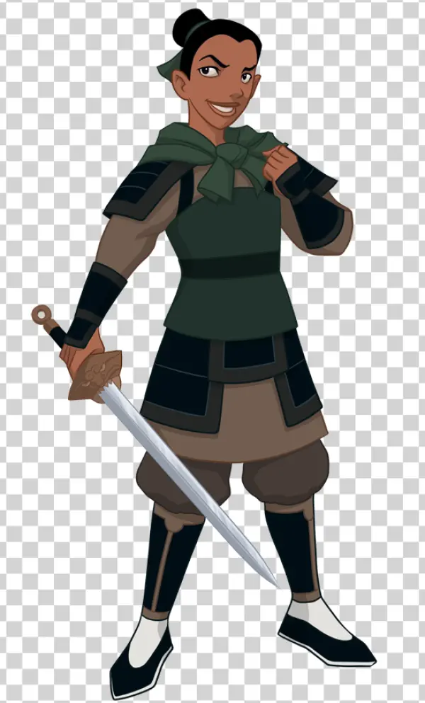 Mulan in Armor Holding Sword PNG Transparent Background