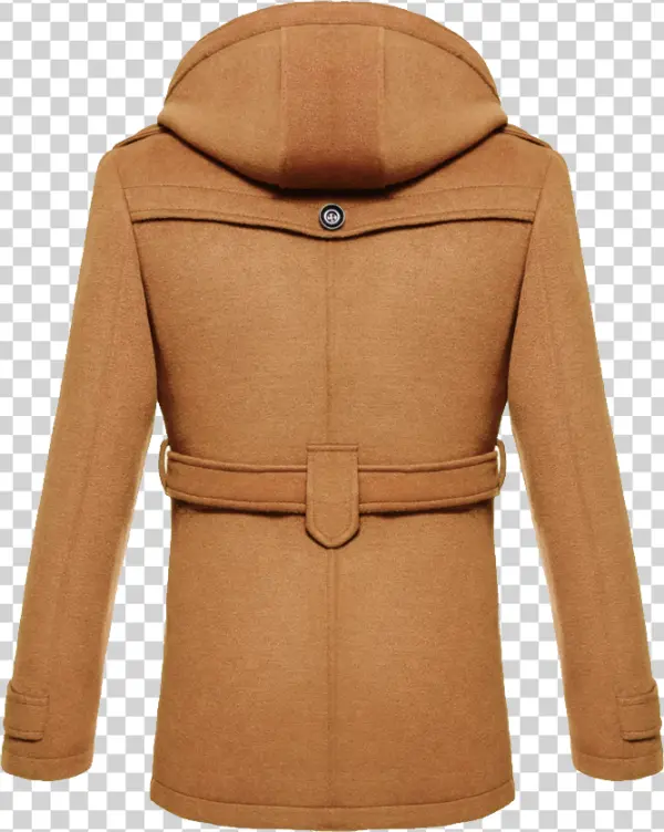 Brown Winter Duffle Coat Back View PNG Transparent Background