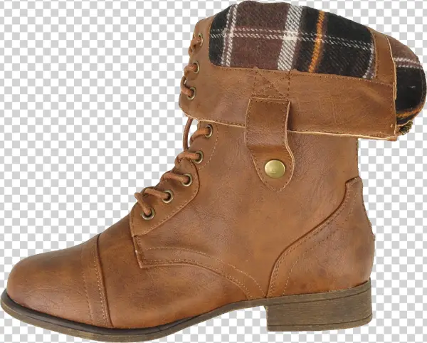 Brown Combat Boot with Fold-Over Plaid Cuff