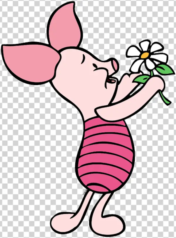 Piglet Smelling Flower PNG Transparent Background