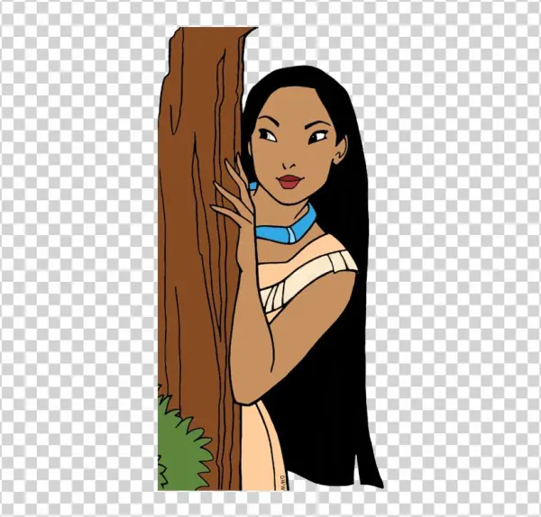 Pocahontas Peeking Behind Tree PNG Transparent Background