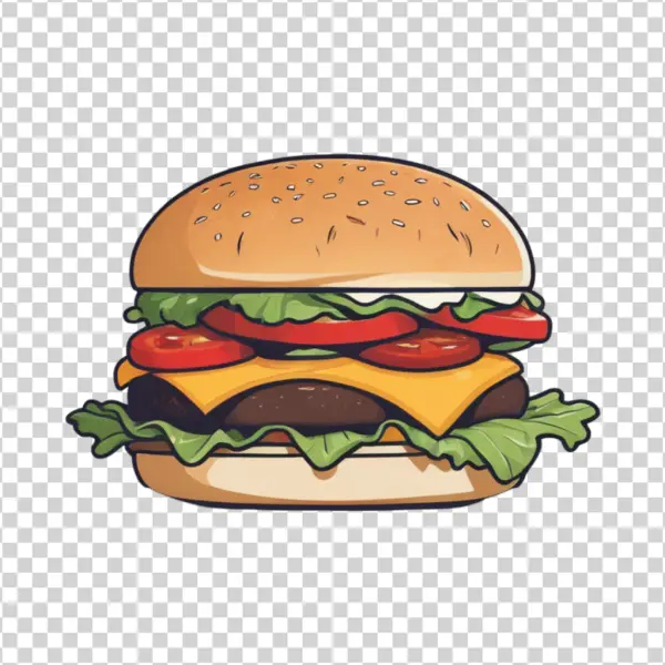 Cartoon Burger with Cheese and Veggies PNG