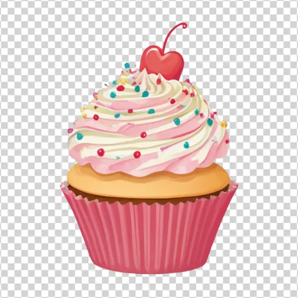Sweet Pink Cupcake with Heart Cherry PNG
