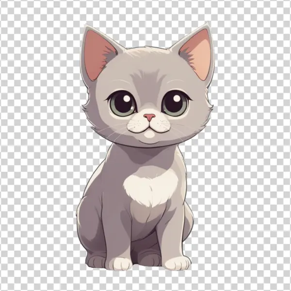 Cute Grey Cartoon Cat PNG Transparent Background