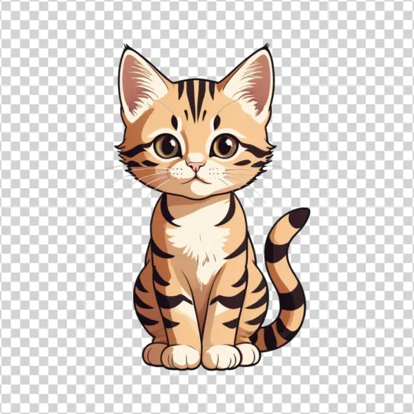 Cute Striped Cartoon Cat PNG