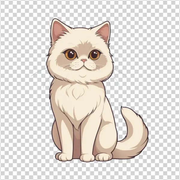 Cute Beige Cartoon Cat Sitting PNG