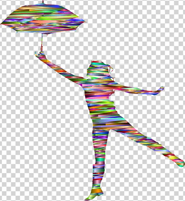 Abstract Striped Woman with Umbrella PNG