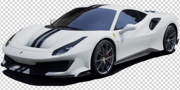 White Ferrari Sports Car with Black Stripes PNG