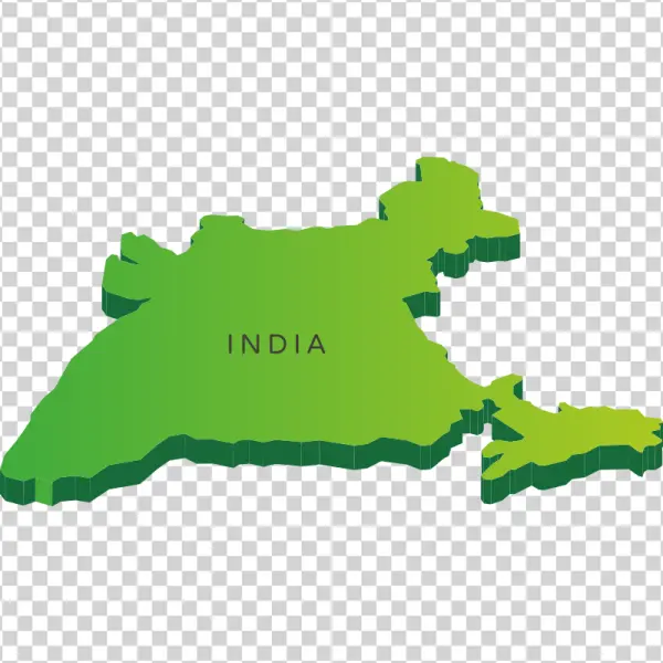 Green 3D Map of India PNG Transparent Background