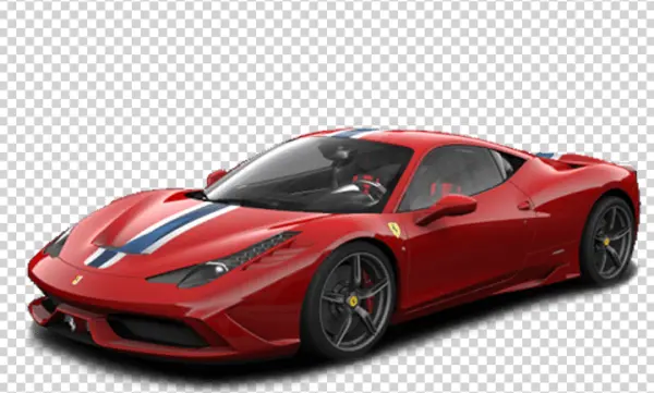 Red Ferrari Sports Car with Racing Stripes PNG