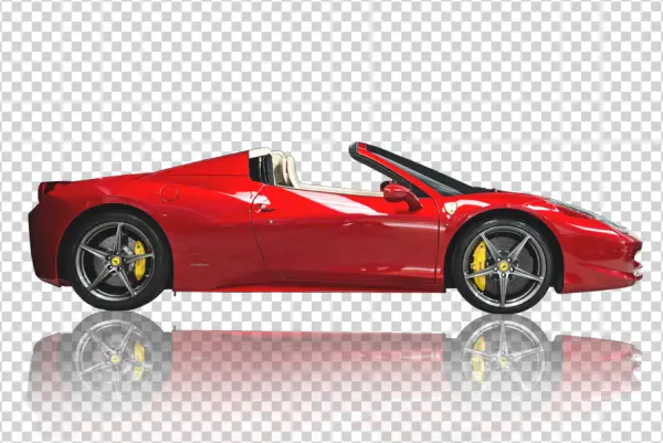 Red Ferrari Convertible Sports Car PNG with Reflection