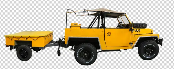 Yellow Off-Road Vehicle with Trailer PNG Transparent Background