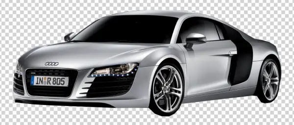 Silver Audi R8 Sports Car PNG Transparent Background