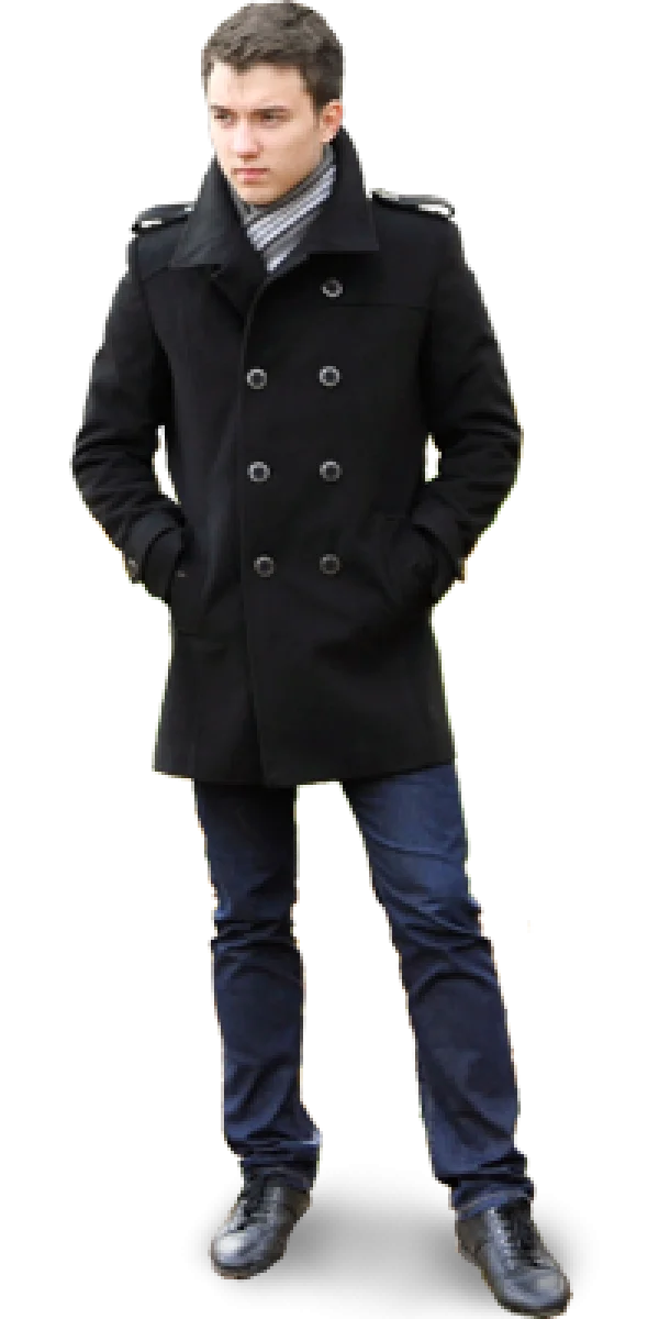 Man in Black Pea Coat PNG Transparent