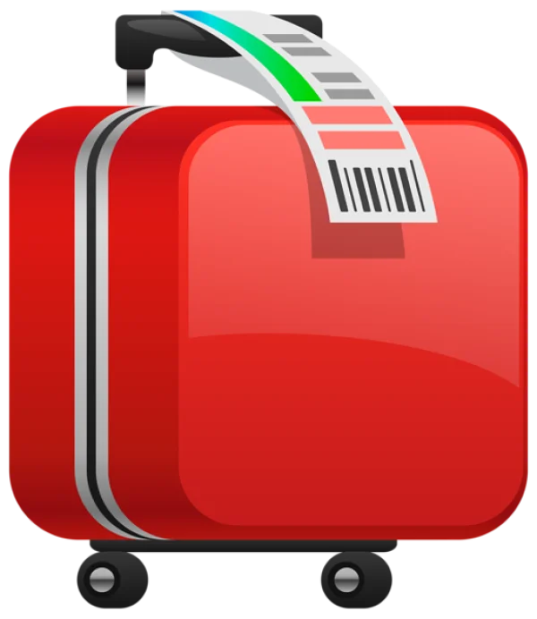 Red Travel Suitcase with Luggage Tag PNG