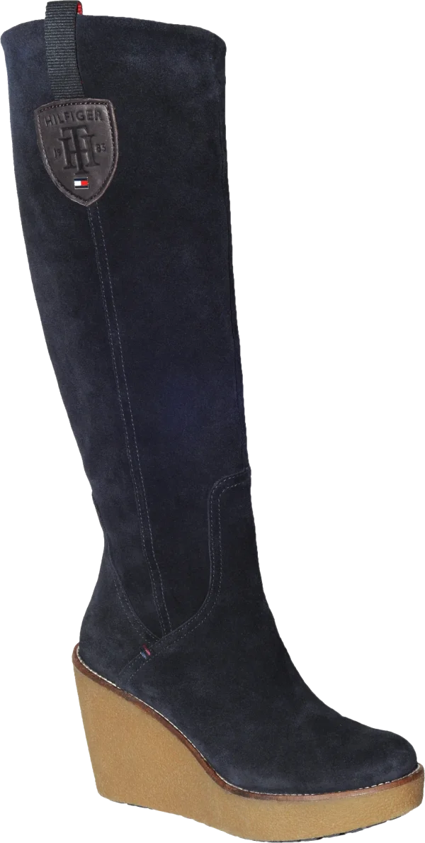 Navy Blue Suede Wedge Boot PNG Transparent Background