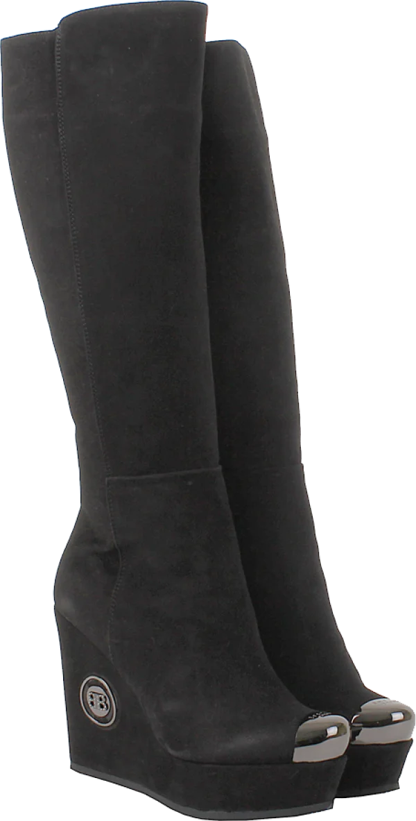 Black Suede Wedge Boots PNG Transparent Background