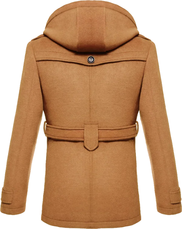 Brown Winter Duffle Coat Back View PNG Transparent Background