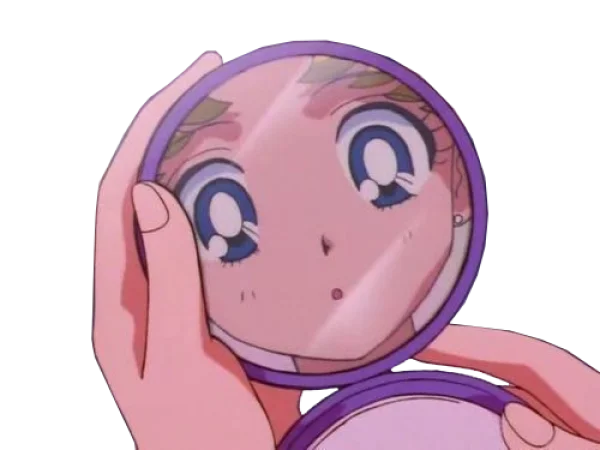 Anime Character Reflection in Compact Mirror PNG